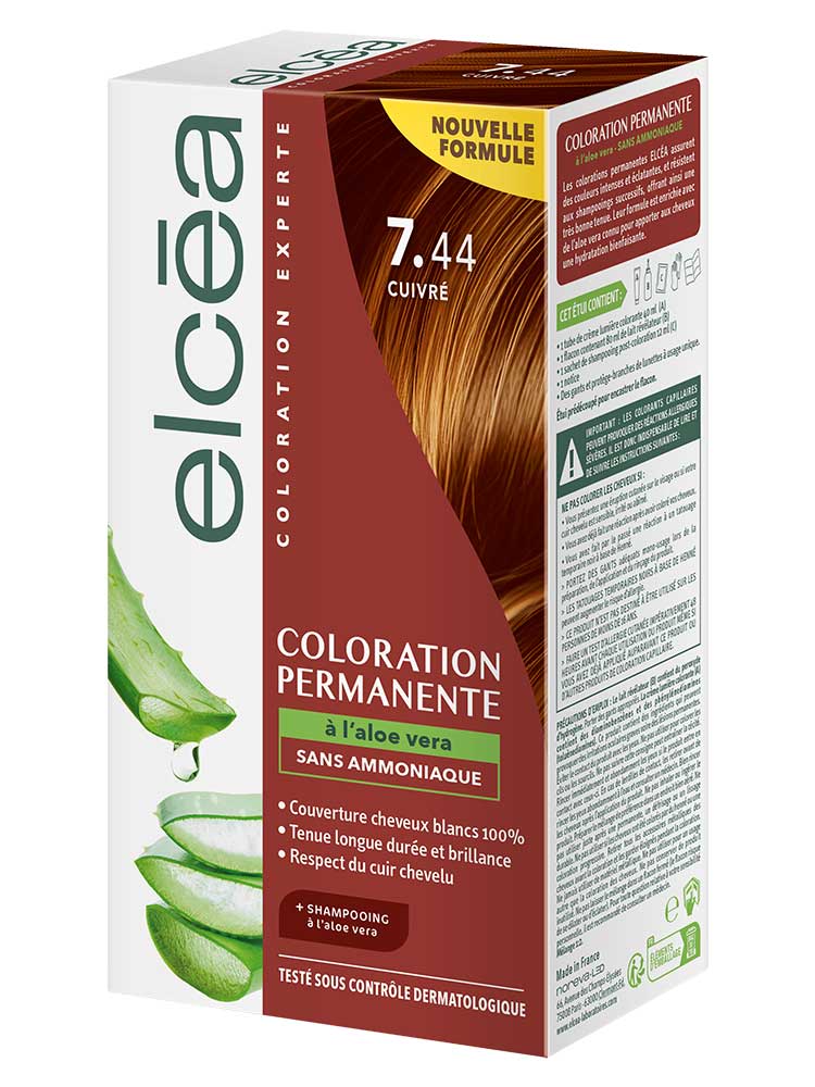Elcéa Coloration Permanente à l'Aloe Vera Sans Ammoniaque 122 ml - Coloration : 7.44 Châtain
